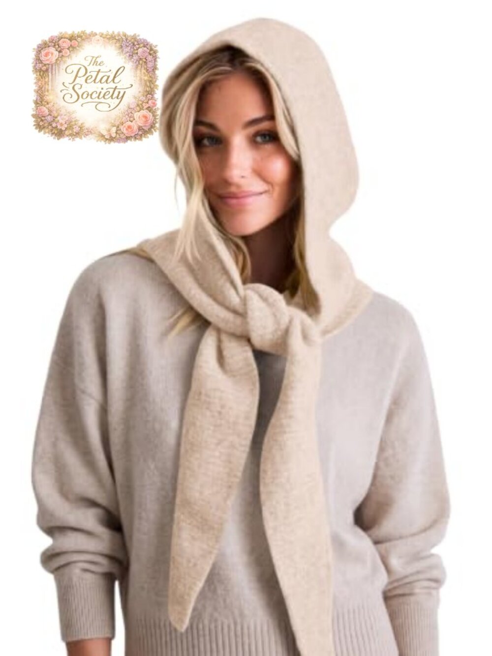 Women's Knit Balaclava Beanie 2-in-1 Hooded Scarf Hat Neck Warmer
